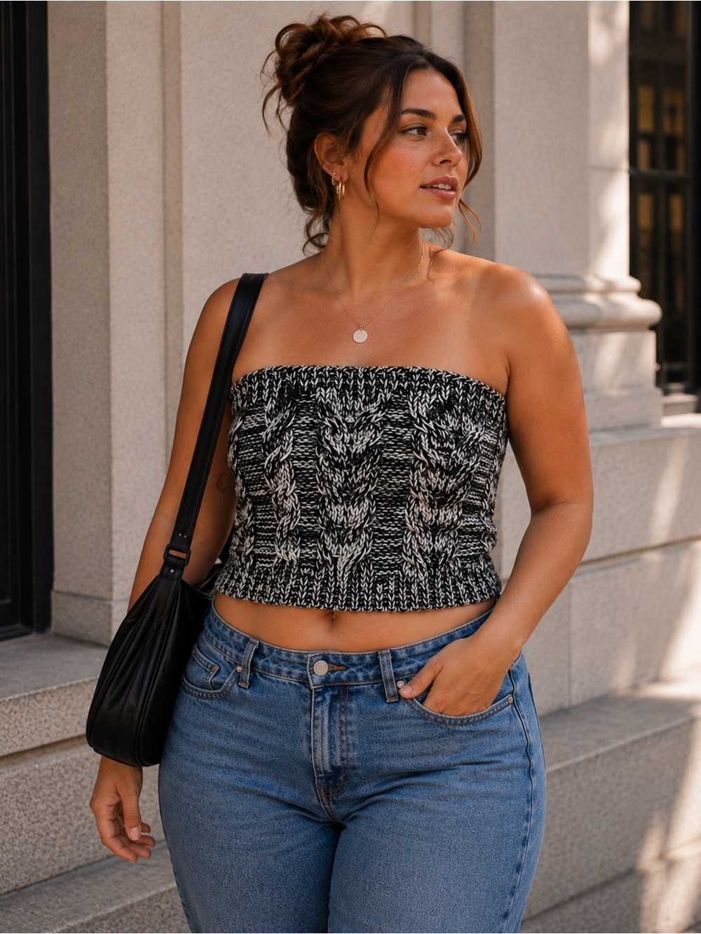 Gap Marled Black and White Cable Knit Winter Cowl Scarf/Tube Top